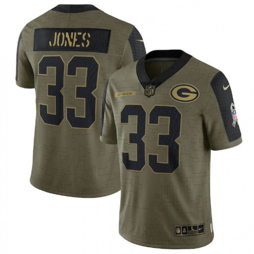 Men's Green Bay Packers #33 Aaron Jones 2021 Olive Salute To Service Limited Stitched Jersey 
