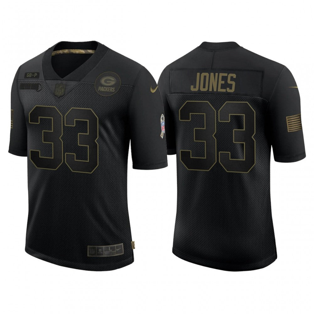 Men's Green Bay Packers #33 Aaron Jones 2020 Black Salute To Service Limited Stitched Jersey 