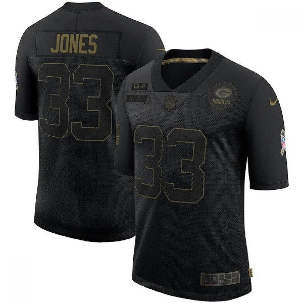 Men's Green Bay Packers #33 Aaron Jones 2020 Black Salute To Service Limited Stitched Jersey 