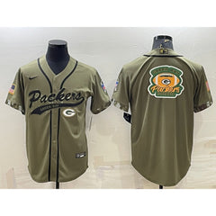 Men's Green Bay Packers Olive Salute to Service Team Big Logo Cool Base Stitched Baseball Jersey 