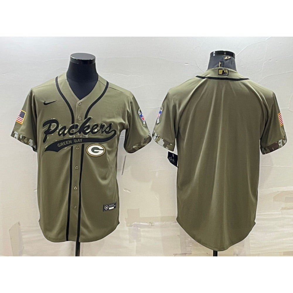 Men's Green Bay Packers Blank Olive Salute to Service Cool Base Stitched Baseball Jersey 