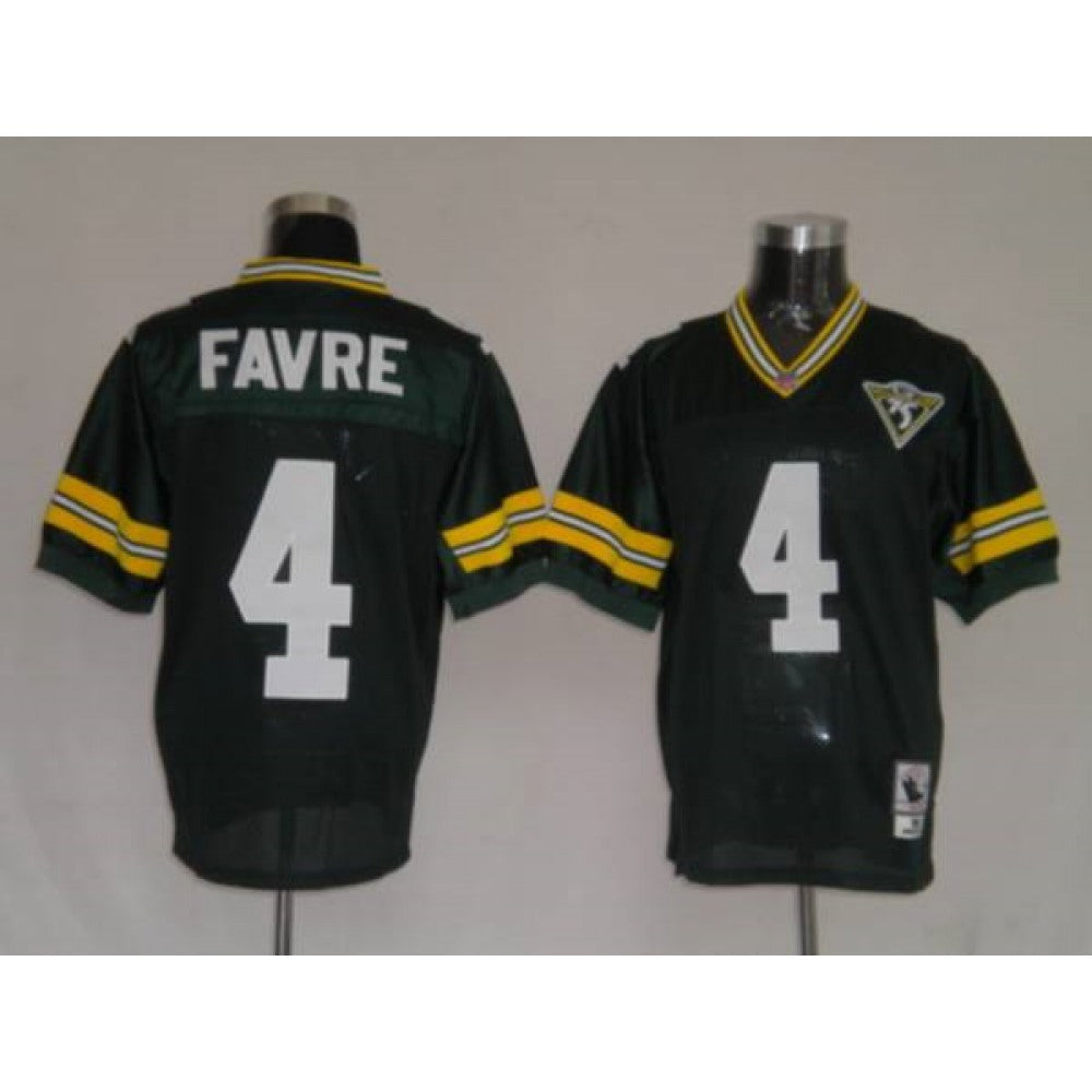 Mitchell & Ness Packers #4 Brett Favre Green With 75 Anniversary Patch Stitched Throwback NFL Jersey 