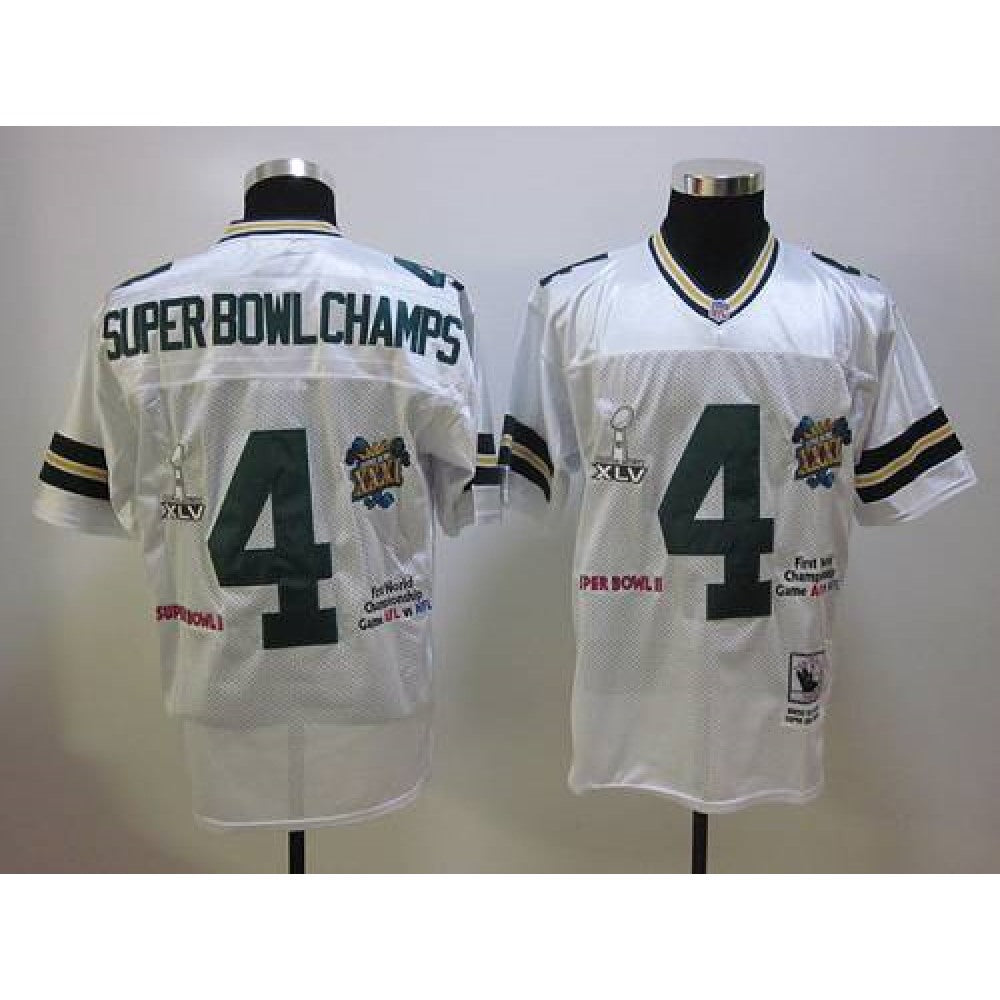 Mitchell And Ness Packers #4 SuperBowl Champs White Stitched NFL Jersey 