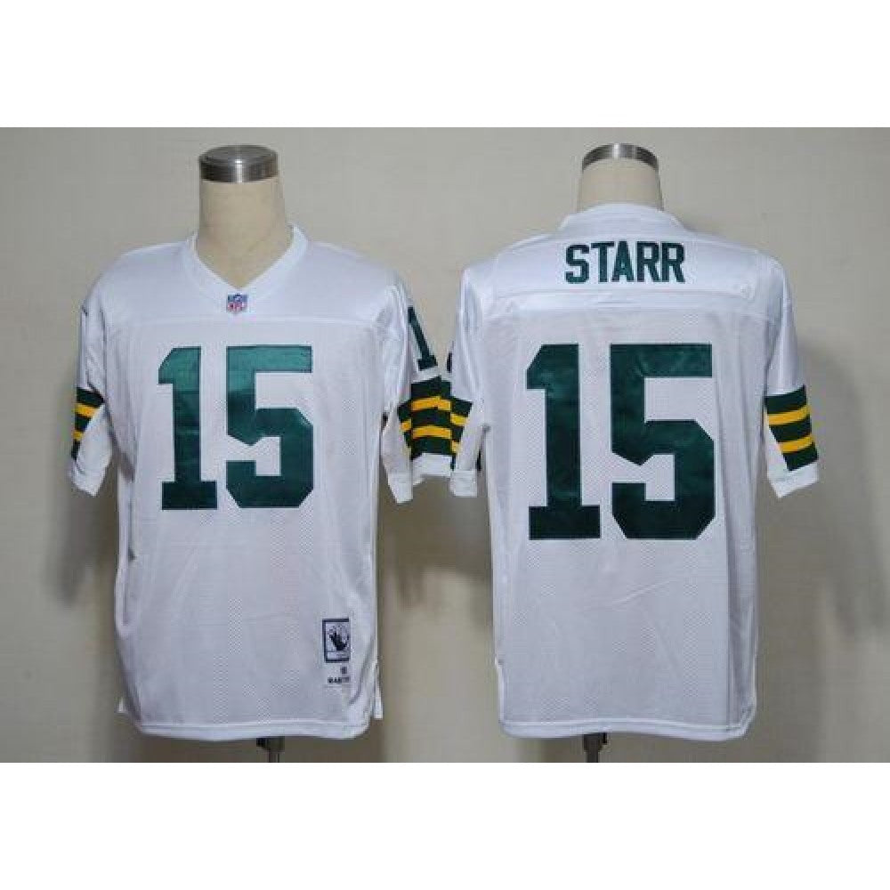 Mitchell & Ness Packers #15 Bart Starr White Stitched Throwback NFL Jersey 