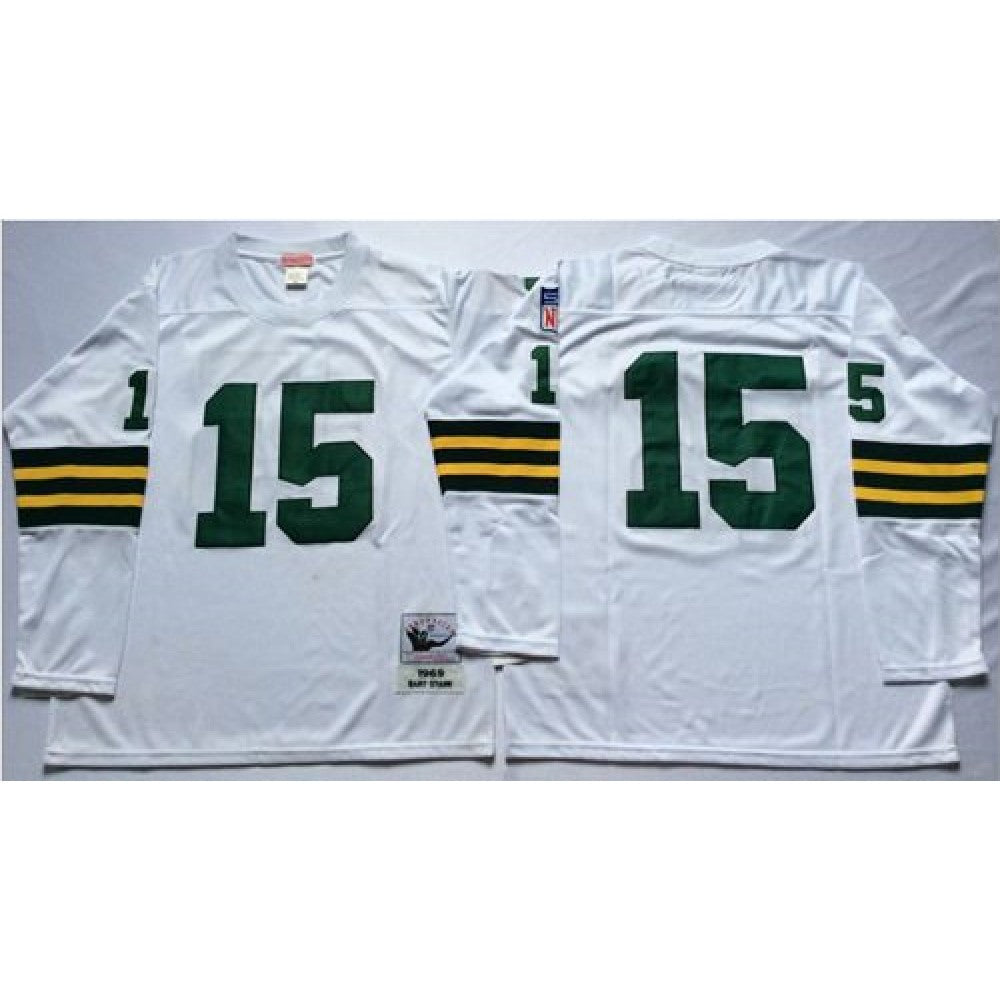 Mitchell And Ness 1969 Packers #15 Bart Starr White Throwback Stitched NFL Jersey 