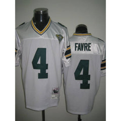 Mitchell & Ness Packers #4 Brett Favre White With 75th Patch Stitched Throwback NFL Jersey 