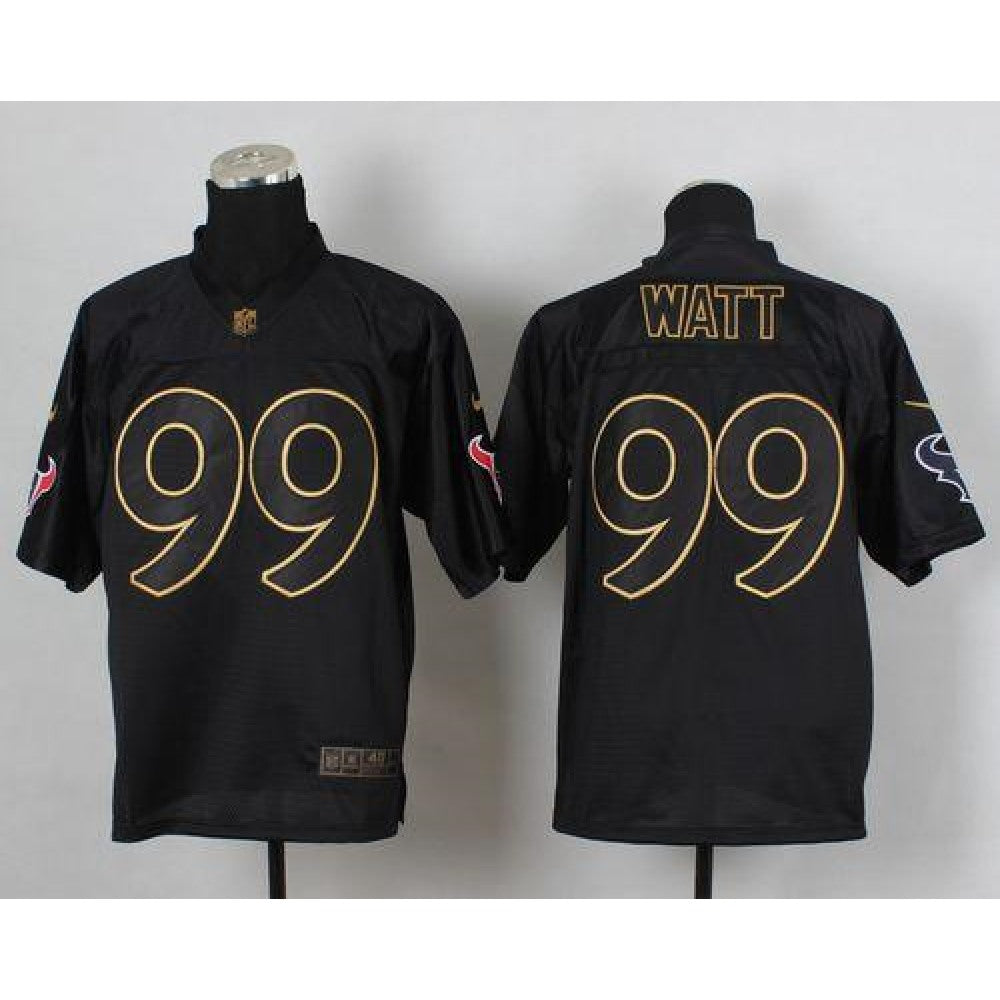 Texans #99 J.J. Watt Black Gold No. Fashion Men's Stitched NFL Elite Jersey 