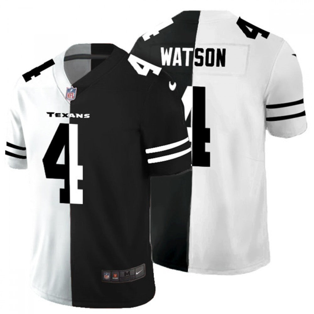 Men's Houston Texans #4 Deshaun Watson Black & White Split Limited Stitched Jersey 