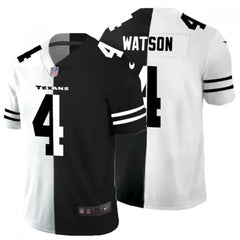Men's Houston Texans #4 Deshaun Watson Black & White Split Limited Stitched Jersey 