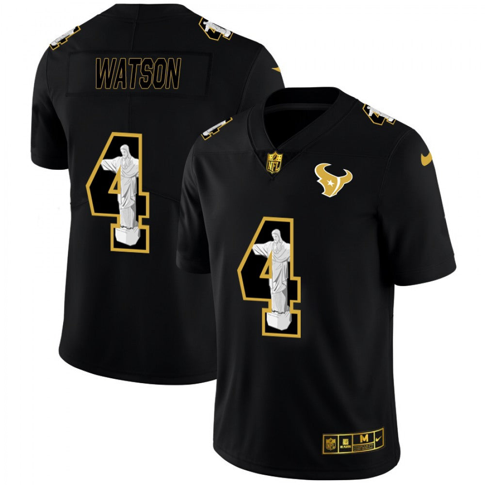 Men's Houston Texans #4 Deshaun Watson 2020 Black Jesus Faith Edition Limited Stitched Jersey 