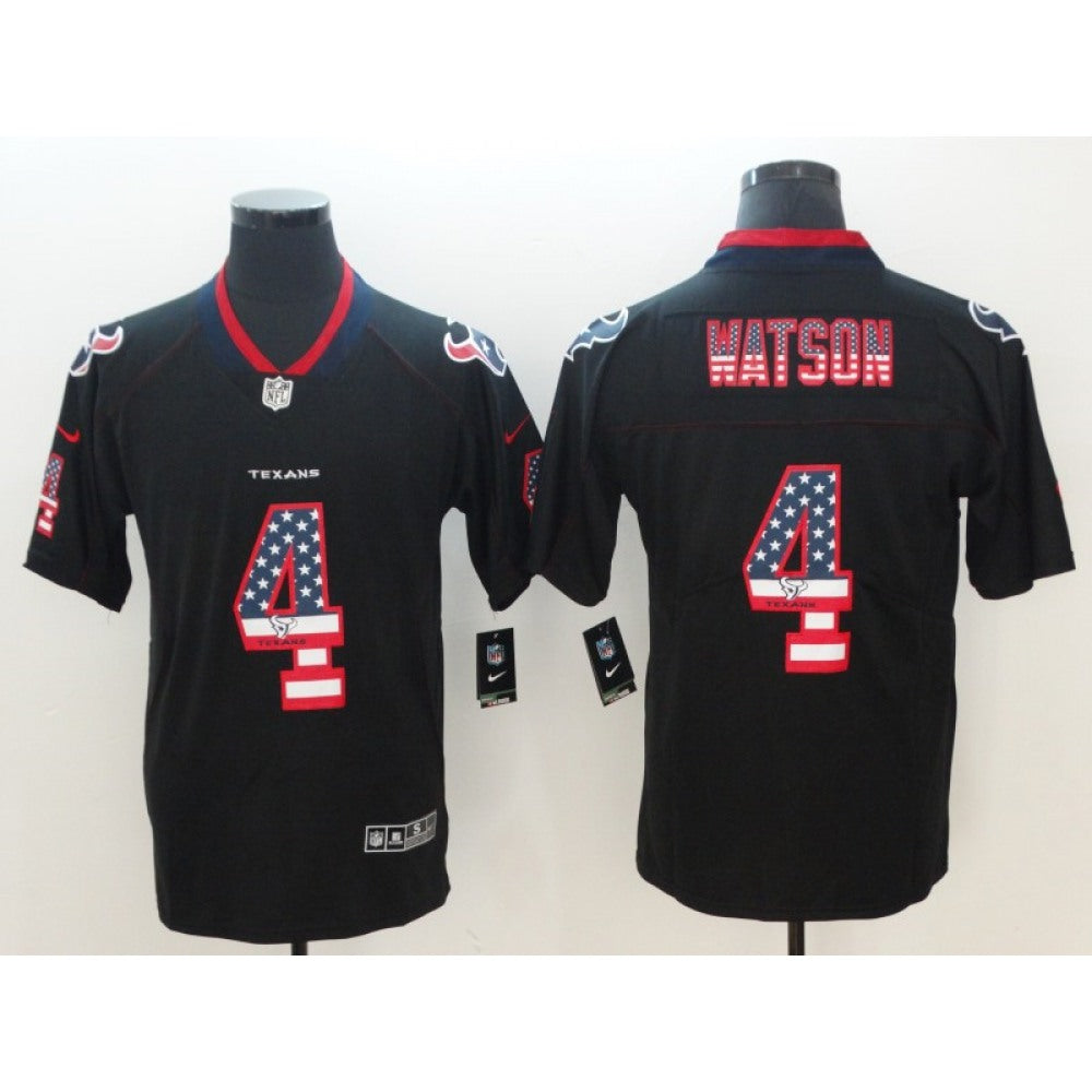 Men's Houston Texans #4 Deshaun Watson Black 2018 USA Flag Color Rush Limited Fashion NFL Stitched Jersey 