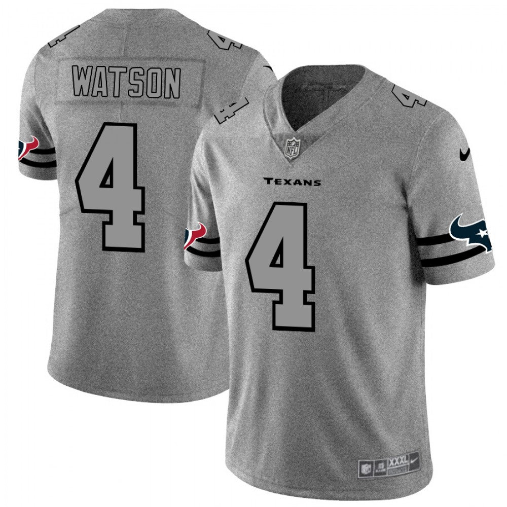 Men's Houston Texans #4 Deshaun Watson 2019 Gray Gridiron Team Logo Limited Stitched NFL Jersey 