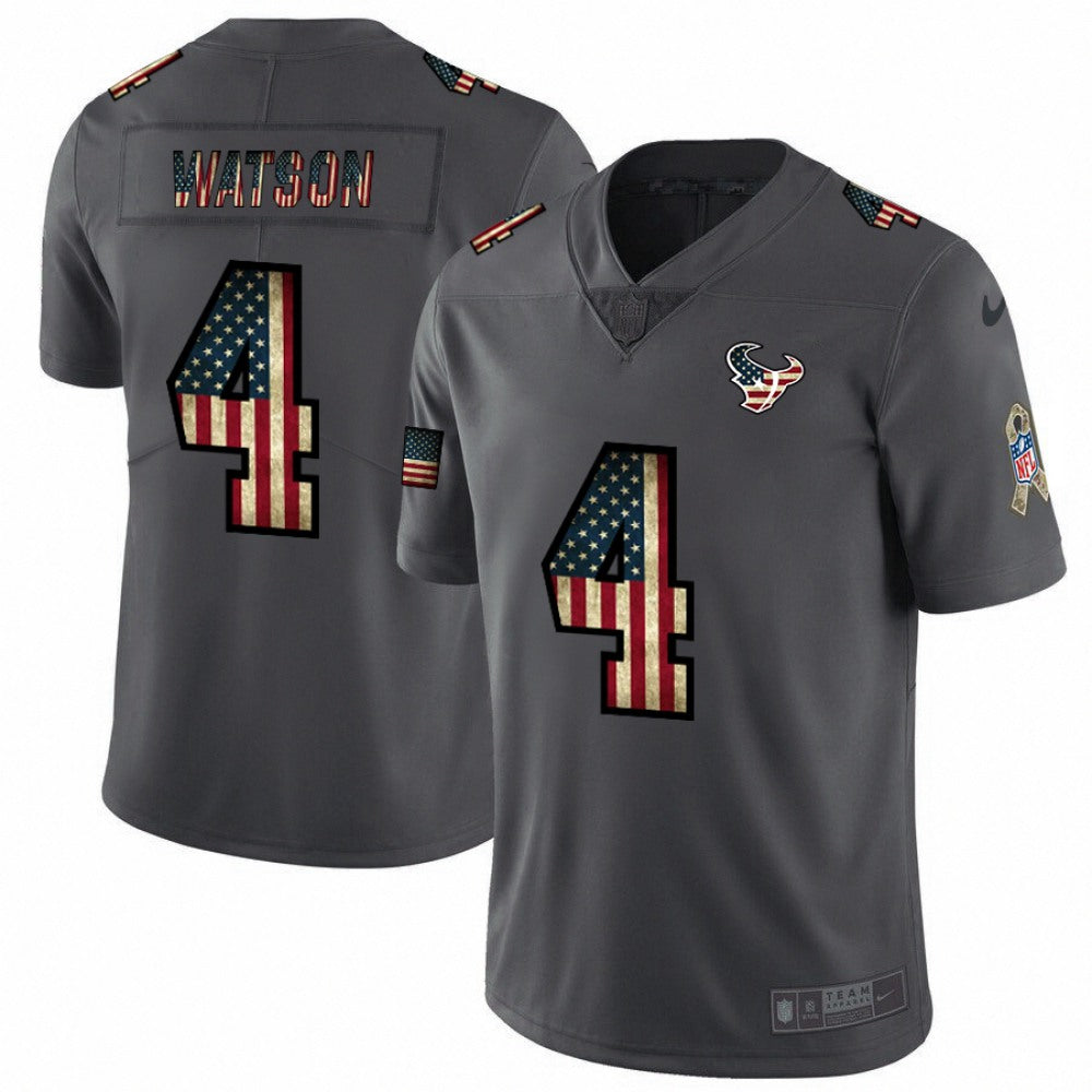 Men's Houston Texans #4 Deshaun Watson Grey 2019 Salute To Service USA Flag Fashion Limited Stitched NFL Jersey 