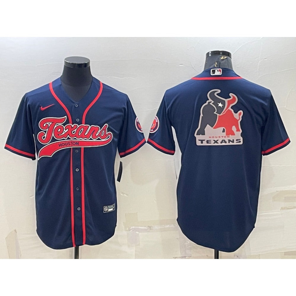 Men's Houston Texans Navy Team Big Logo With Patch Cool Base Stitched Baseball Jersey 