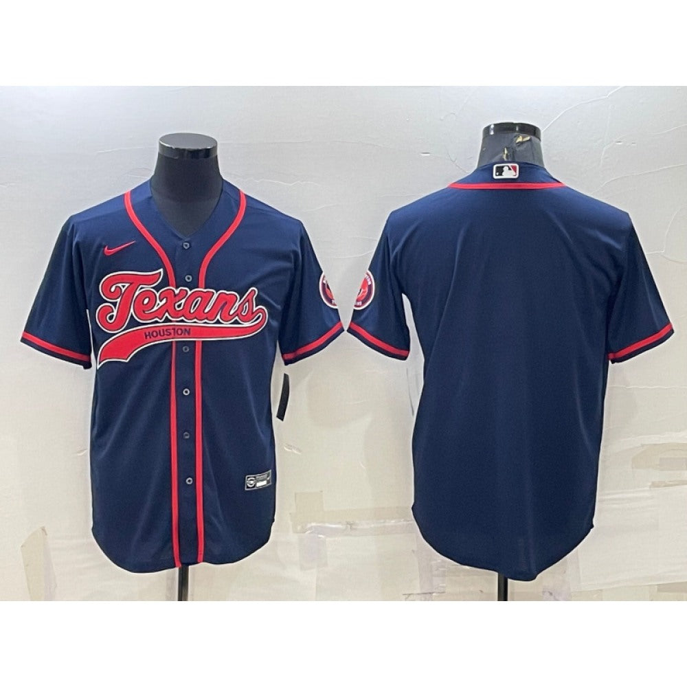 Men's Houston Texans Blank Navy With Patch Cool Base Stitched Baseball Jersey 