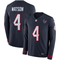 Men's Houston Texans #4 Deshaun Watson Navy Therma Long Sleeve Stitched NFL Jersey 
