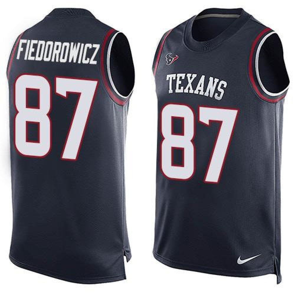 Texans #87 C.J. Fiedorowicz Navy Blue Team Color Men's Stitched NFL Limited Tank Top Jersey 