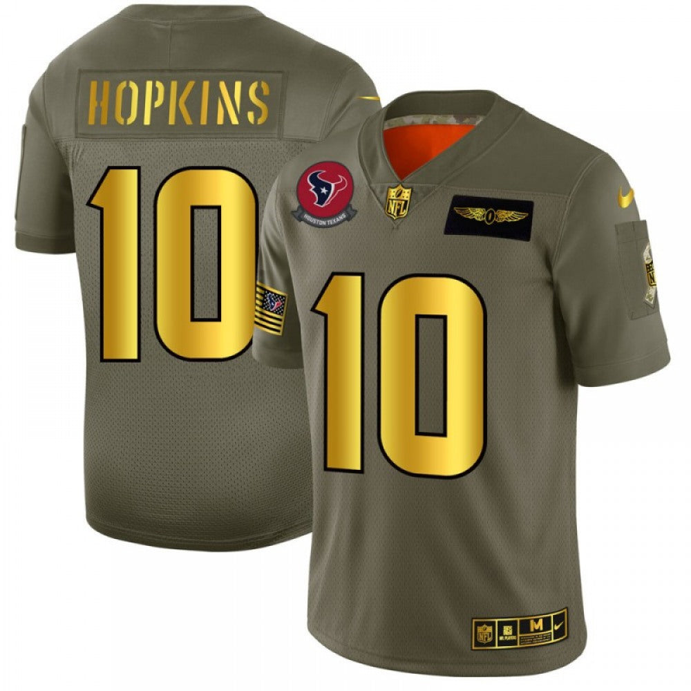Men's Houston Texans #10 DeAndre Hopkins 2019 Olive/Gold Salute To Service Limited Stitched NFL Jersey 