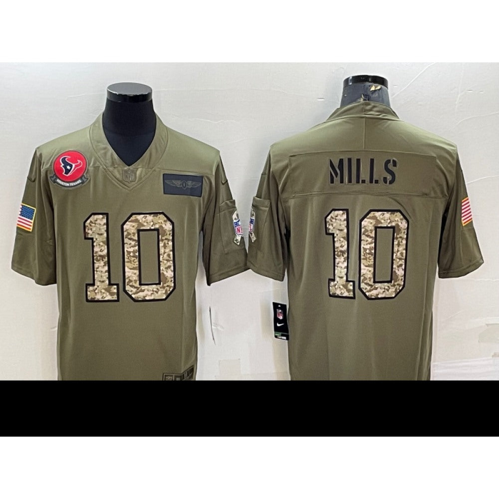 Men's Houston Texans #10 Davis Mills Olive/Camo Salute To Service Limited Stitched Jersey 