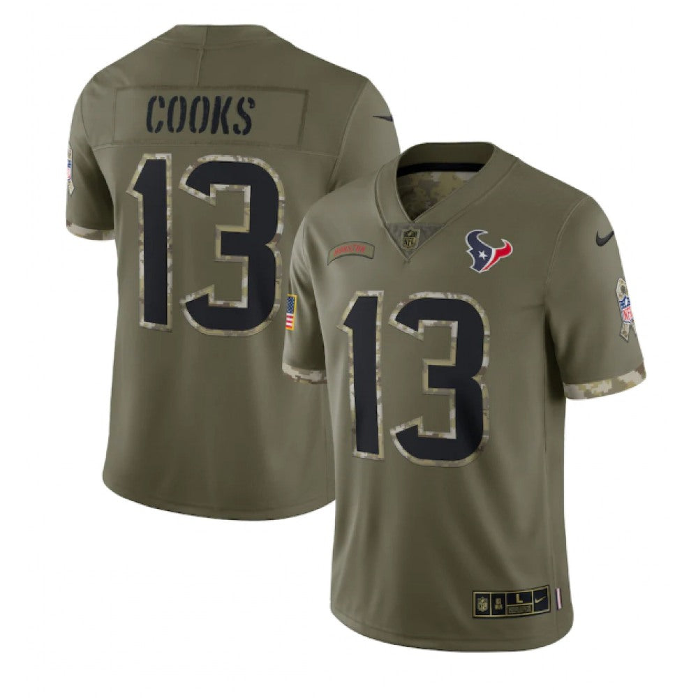 Men's Houston Texans #13 Brandin Cooks Olive 2022 Salute To Service Limited Stitched Jersey 