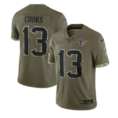 Men's Houston Texans #13 Brandin Cooks Olive 2022 Salute To Service Limited Stitched Jersey 