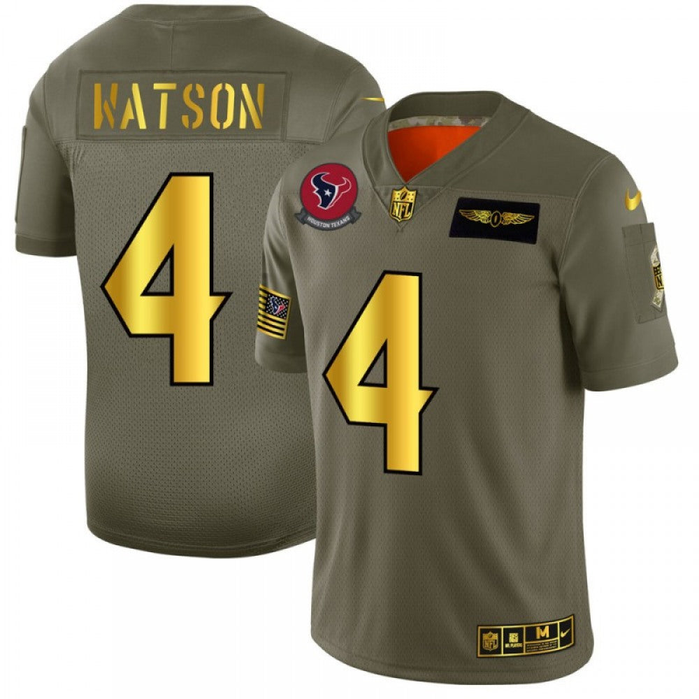 Men's Houston Texans #4 Deshaun Watson 2019 Olive/Gold Salute To Service Limited Stitched NFL Jersey 
