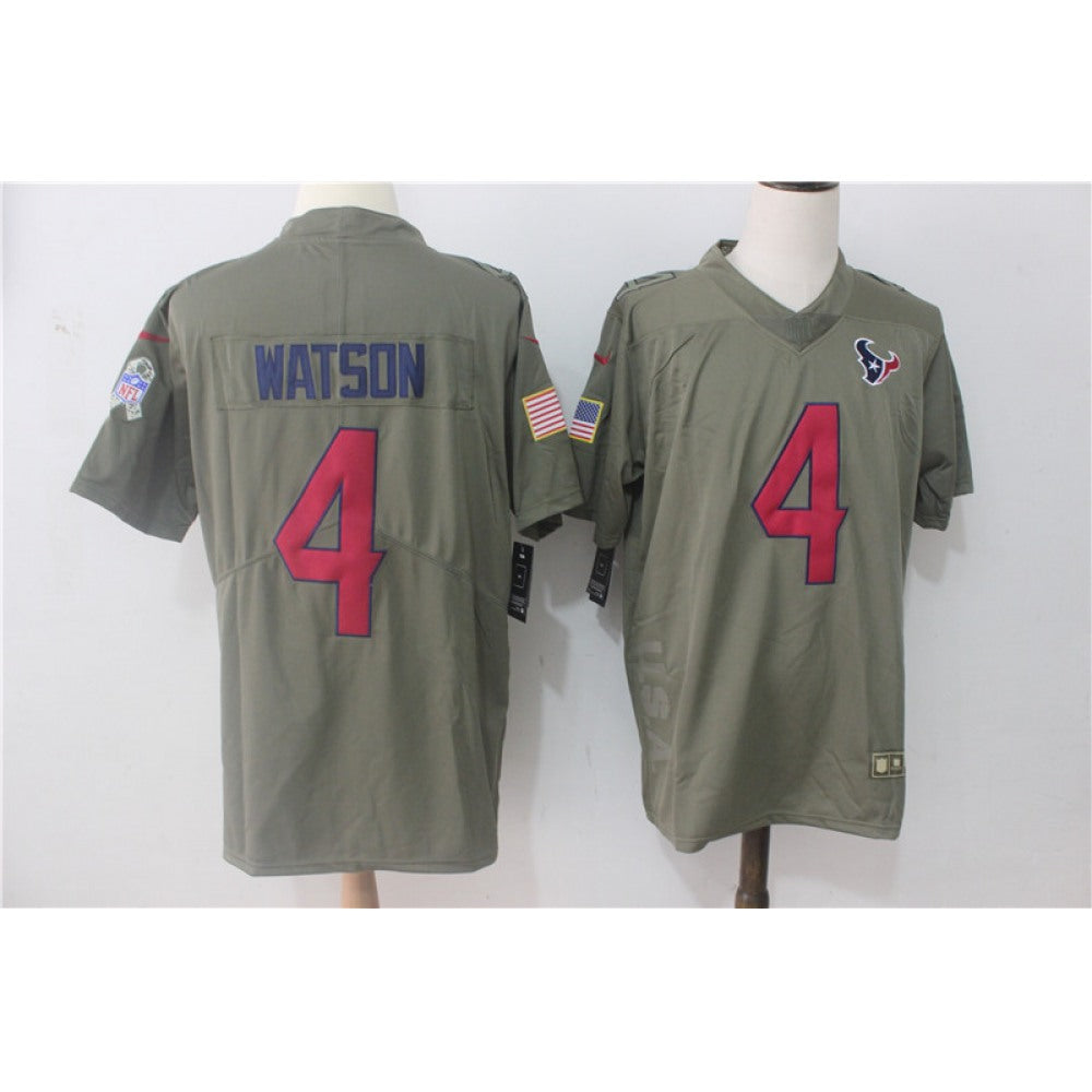 Men's Houston Texans #4 Deshaun Watson Olive Salute To Service Limited Stitched NFL Jersey 