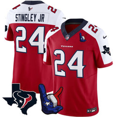 Men's Houston Texans #24 Derek Stingley Jr. Red/White 2023 F.U.S.E. With Hand Sign Throwing Up The H Patch Vapor Untouchable Limited Stitched Football Jersey 