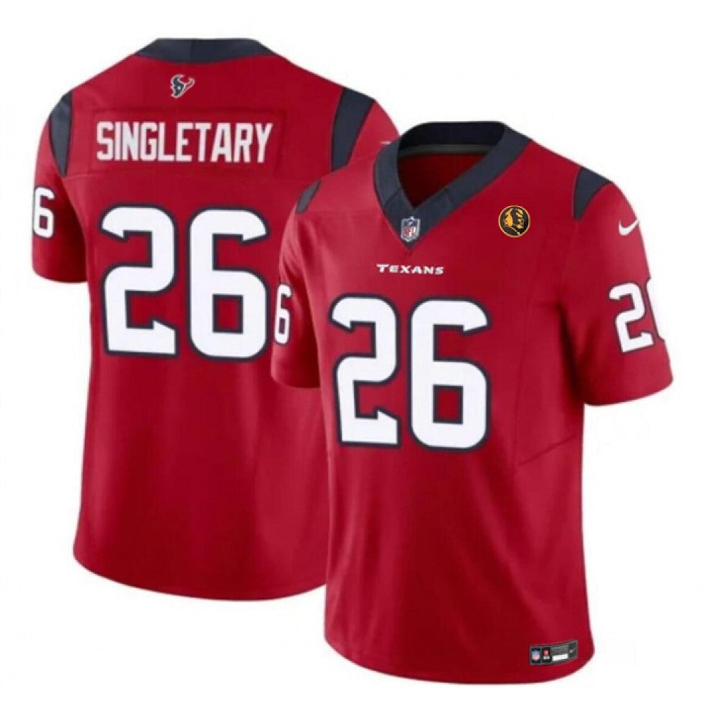 Men's Houston Texans #26 Devin Singletary Red 2023 F.U.S.E. With John Madden Patch Vapor Limited Stitched Football Jersey 