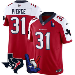 Men's Houston Texans #31 Dameon Pierce Red/White 2023 F.U.S.E. With Hand Sign Throwing Up The H Patch Vapor Untouchable Limited Stitched Football Jersey 
