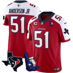 Men's Houston Texans #51 Will Anderson Jr. Red/White 2023 F.U.S.E. With 1-Star C And Hand Sign Throwing Up The H Patch Vapor Untouchable Limited Stitched Football Jersey 