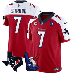 Men's Houston Texans #7 C.J. Stroud Red/White 2023 F.U.S.E. With 1-Star C And Hand Sign Throwing Up The H Patch Vapor Untouchable Limited Stitched Football Jersey 