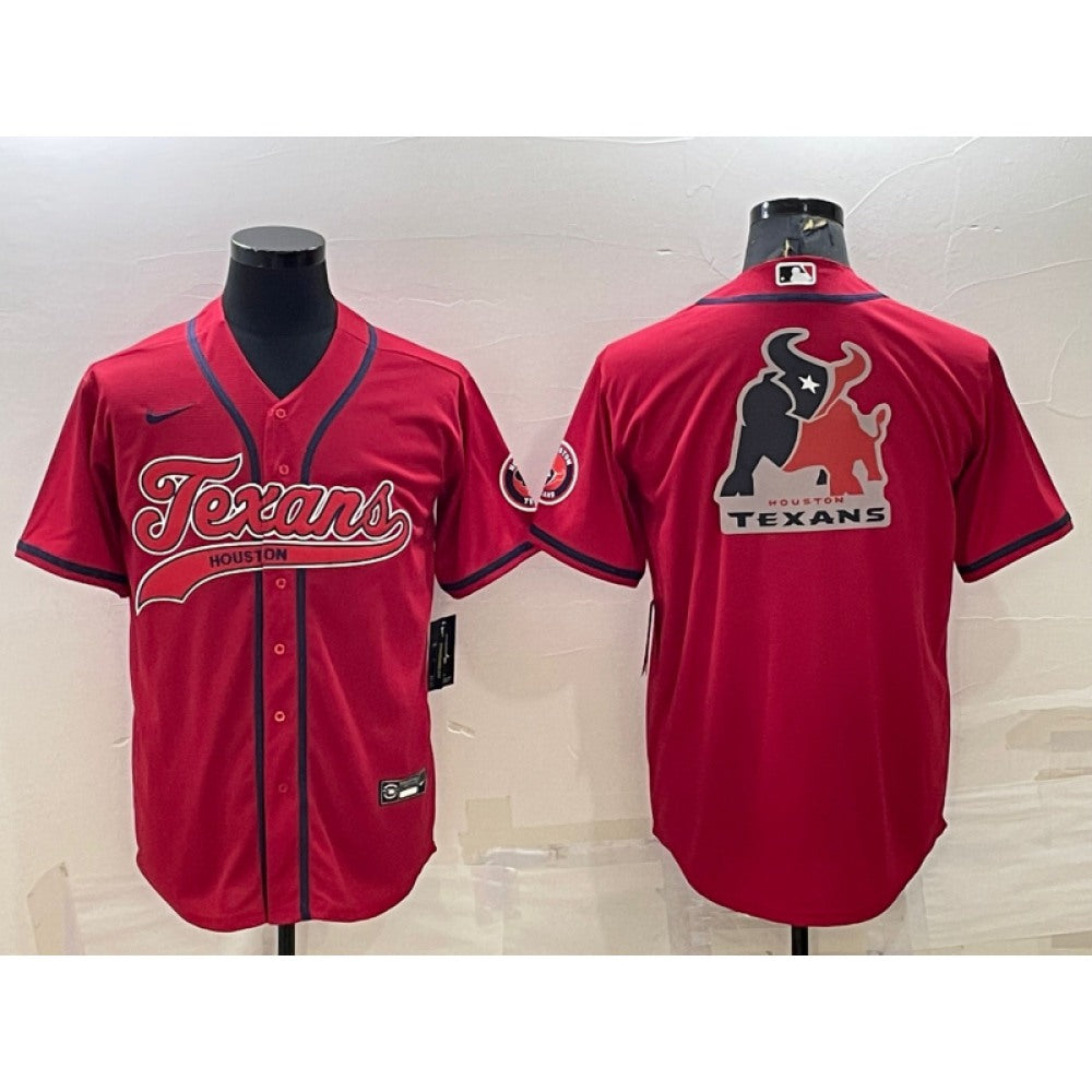 Men's Houston Texans Red Team Big Logo With Patch Cool Base Stitched Baseball Jersey 