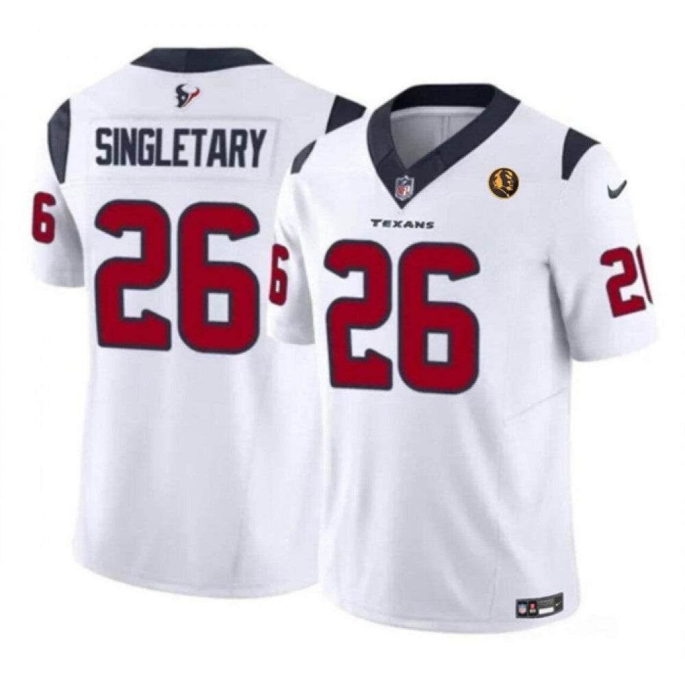 Men's Houston Texans #26 Devin Singletary White 2023 F.U.S.E. With John Madden Patch Vapor Limited Stitched Football Jersey 