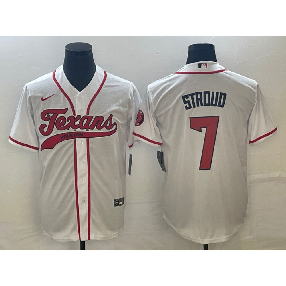 Men's Houston Texans #7 C.J. Stroud White With Patch Cool Base Stitched Baseball Jersey 