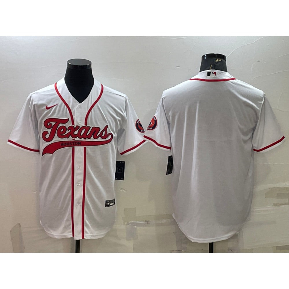 Men's Houston Texans Blank White With Patch Cool Base Stitched Baseball Jersey 