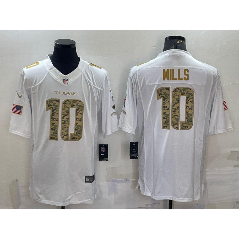 Men's Houston Texans #10 Davis Mills White/Camo Salute To Service Limited Stitched Jersey 