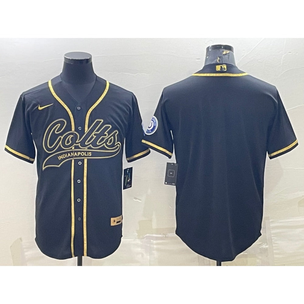 Men's Indianapolis Colts Blank Black Gold With Patch Cool Base Stitched Baseball Jersey 