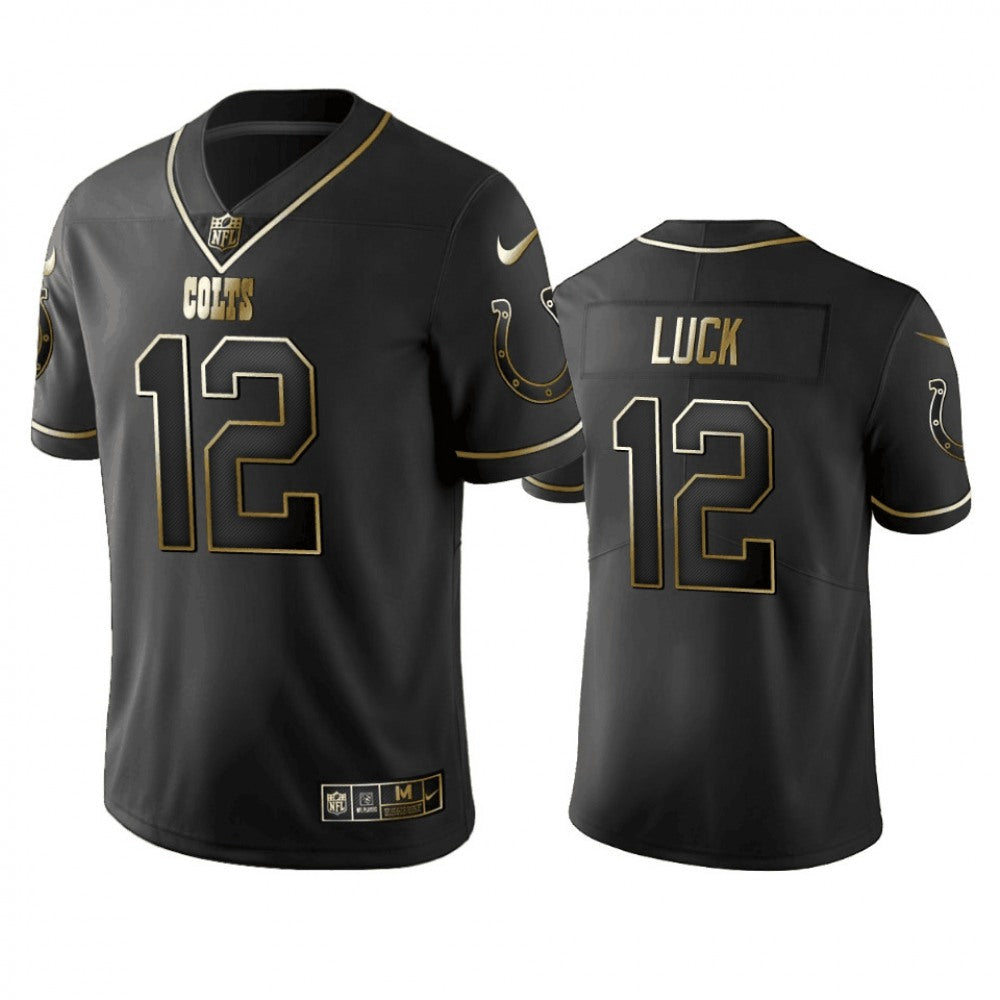 Men's Indianapolis Colts #12 Andrew Luck 2019 Black Gold Edition Stitched NFL Jersey 
