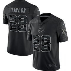 Men's Indianapolis Colts #28 Jonathan Taylor Black Reflective Limited Stitched Football Jersey 