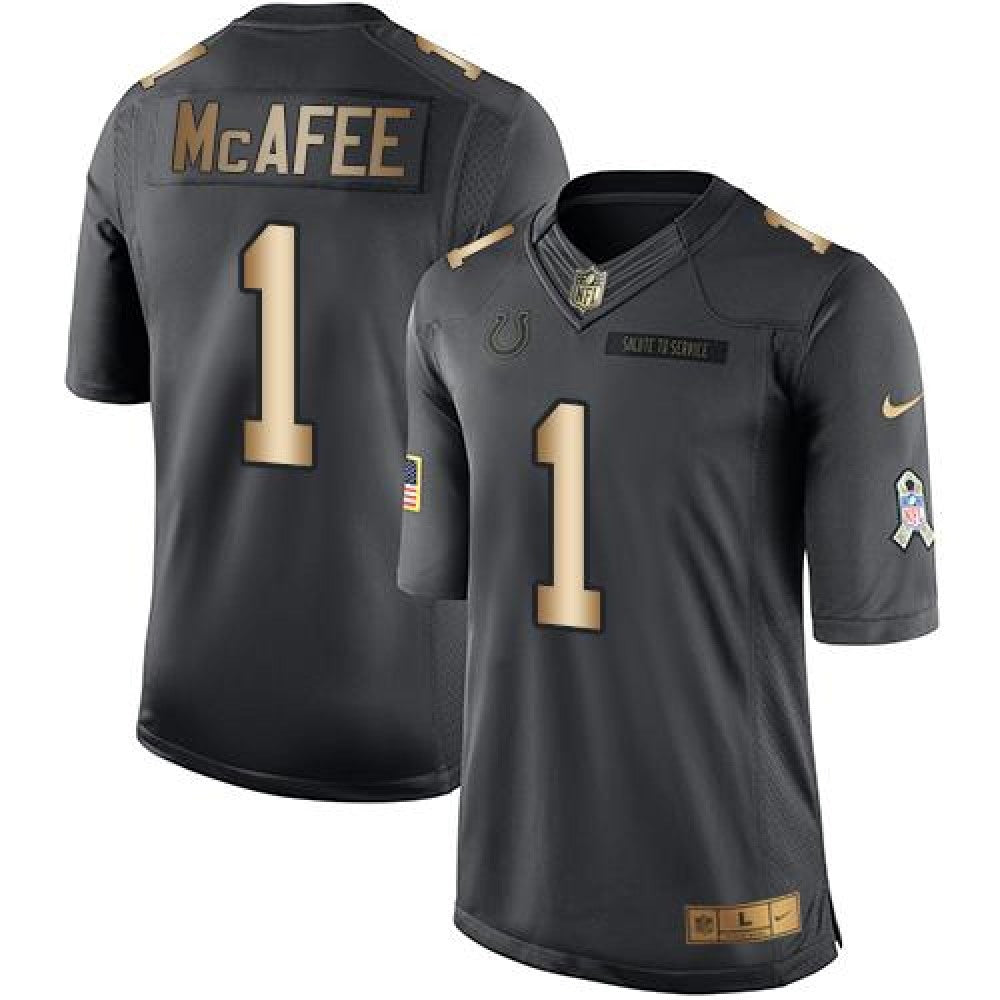 Colts #1 Pat McAfee Black Men's Stitched NFL Limited Gold Salute To Service Jersey 