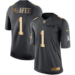 Colts #1 Pat McAfee Black Men's Stitched NFL Limited Gold Salute To Service Jersey 