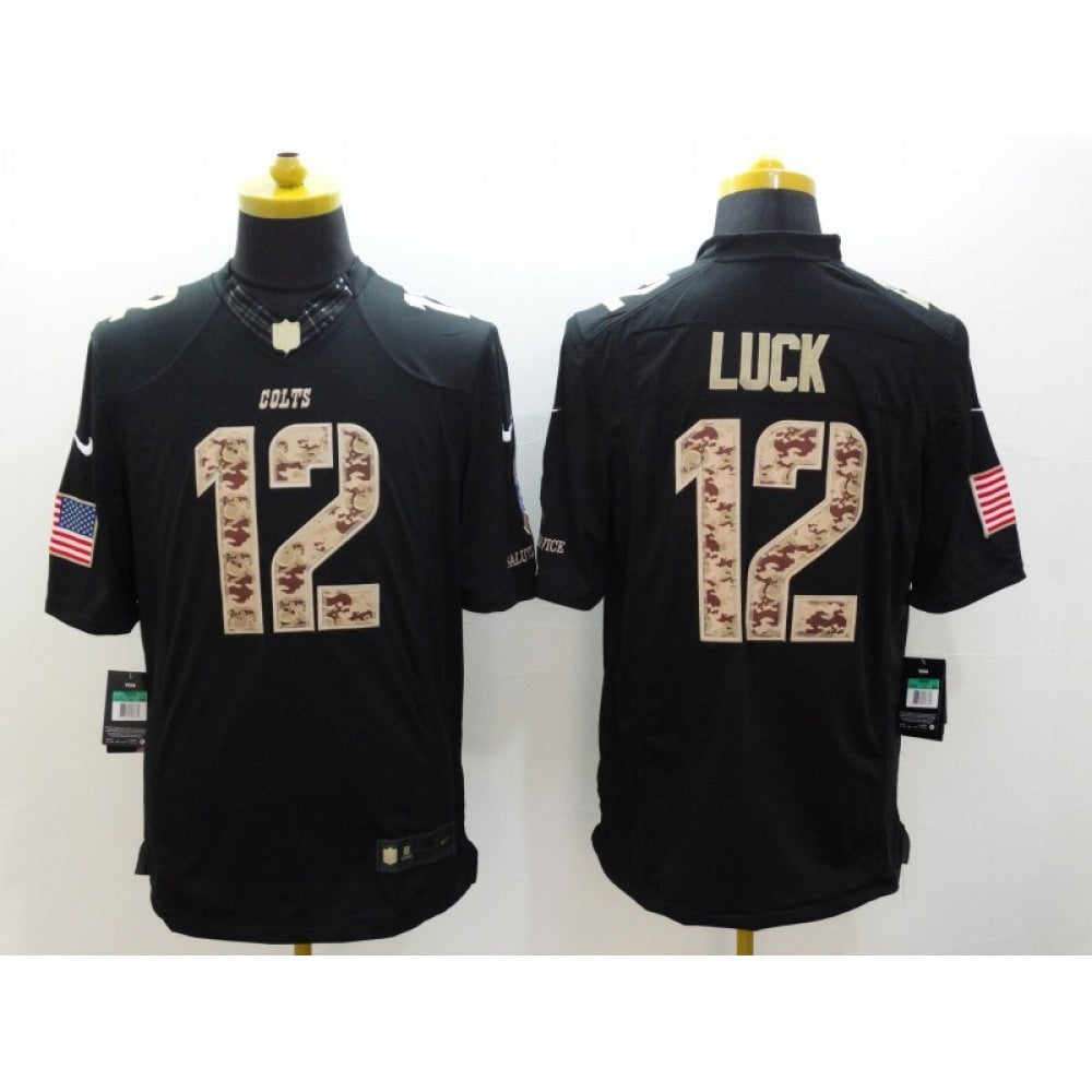 Men's Indianapolis Colts #12 Andrew Luck Black Impact Salute To Service Limited Stitched NFL Jersey 
