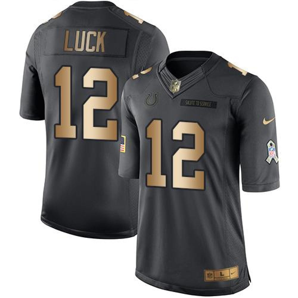 Colts #12 Andrew Luck Black Men's Stitched NFL Limited Gold Salute To Service Jersey 
