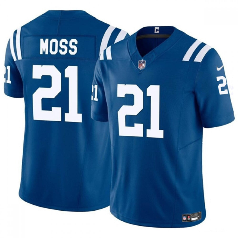 Men's Indianapolis Colts #21 Zack Moss Blue 2023 F.U.S.E. Vapor Untouchable Limited Stitched Football Jersey 