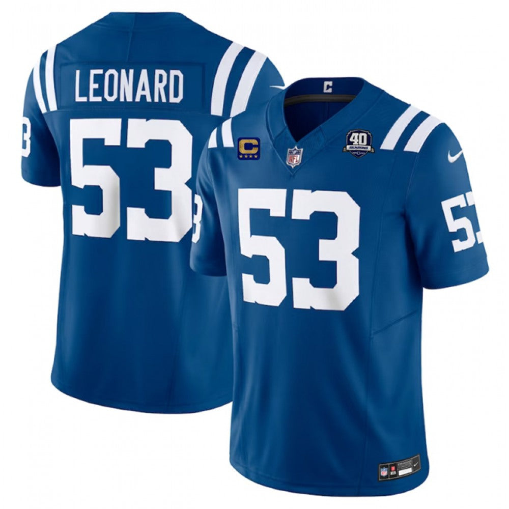 Men's Indianapolis Colts #53 Shaquille Leonard Blue 2023 F.U.S.E. 40th Anniversary With 4-Star C Patch Vapor Untouchable Limited Stitched Football Jersey 