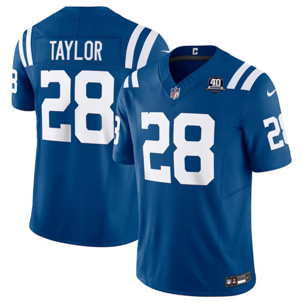 Men's Indianapolis Colts #28 Jonathan Taylor Blue 2023 F.U.S.E 40th Anniversary Vapor Untouchable Stitched Football Jersey 