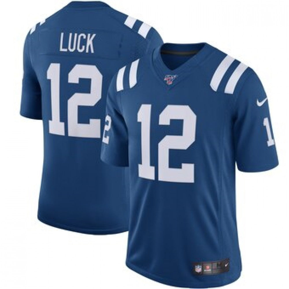Men's Indianapolis Colts #12 Andrew Luck Blue 2019 100th Season Vapor Untouchable Limited Stitched NFL Jersey 