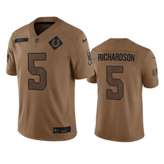 Men's Indianapolis Colts #5 Anthony Richardson 2023 Brown Salute To Sertvice  Stitched Football Jersey 