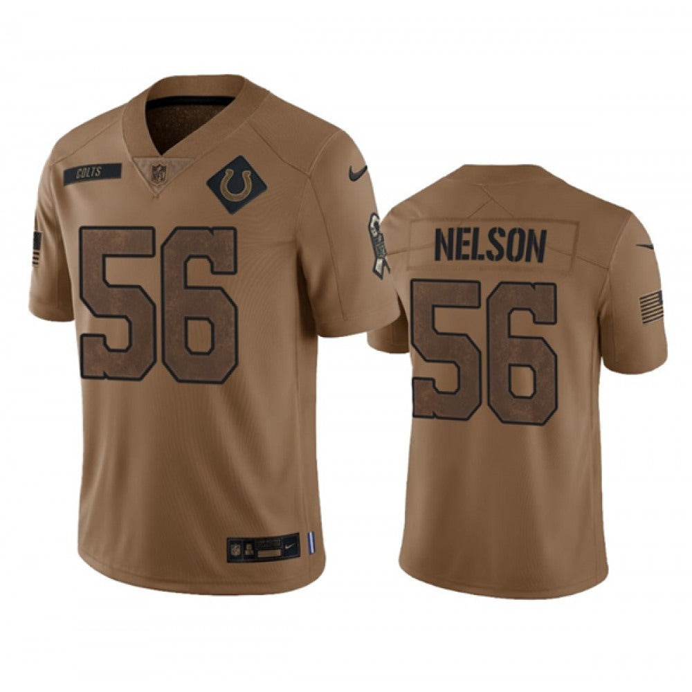 Men's Indianapolis Colts #56 Quenton Nelson 2023 Brown Salute To Sertvice  Stitched Football Jersey 